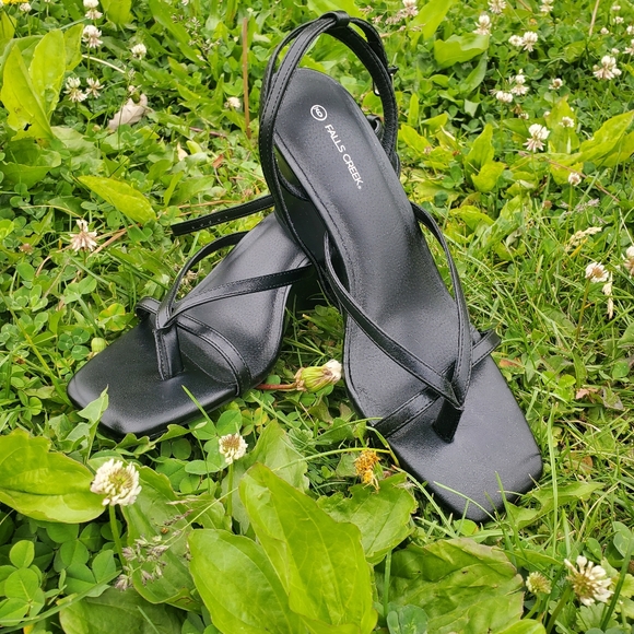 Falls Creek Shoes - Falls Creek Black Strappy Wedge Sandals